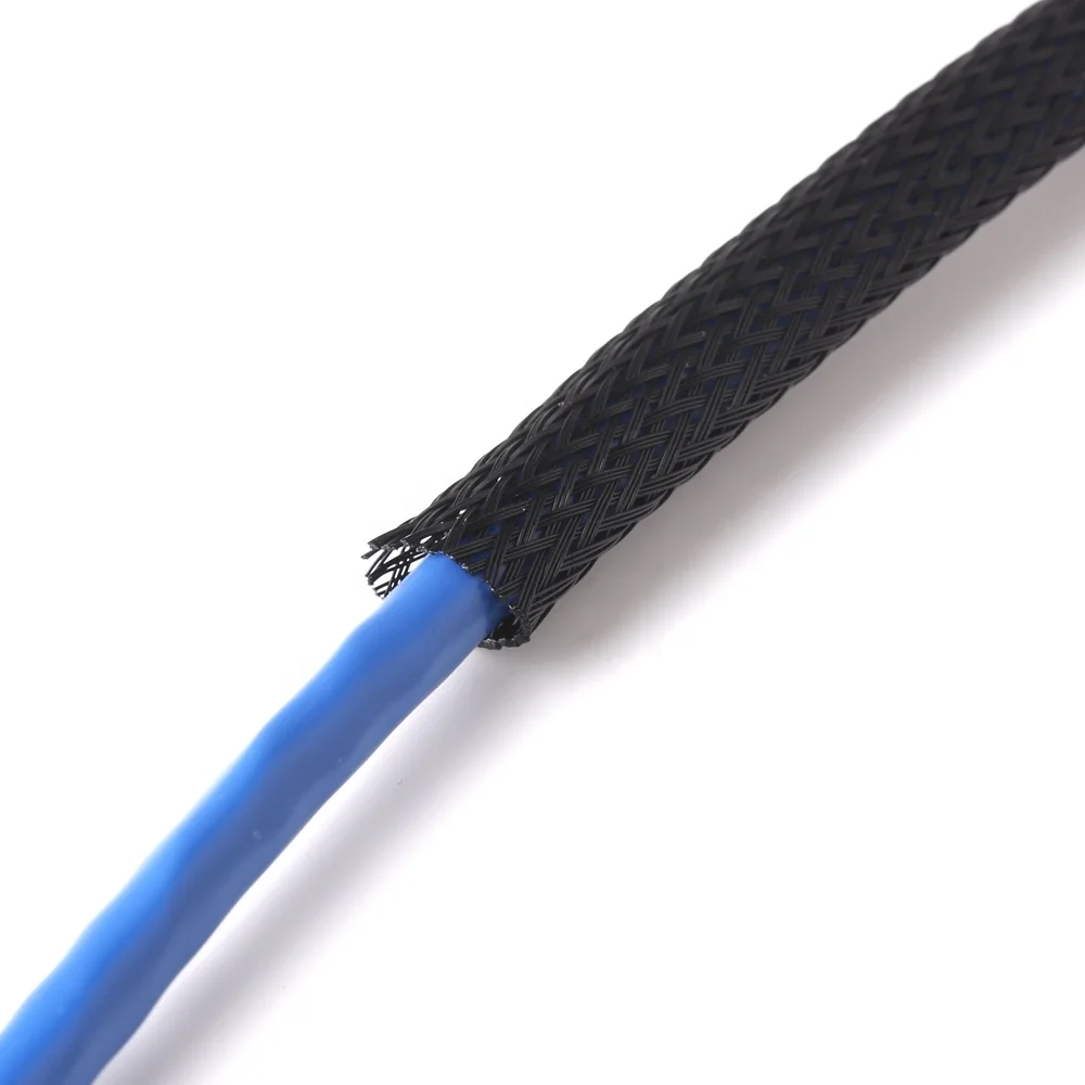 8MM PET Black Electric Braided Sleeves fabric cable sleeving