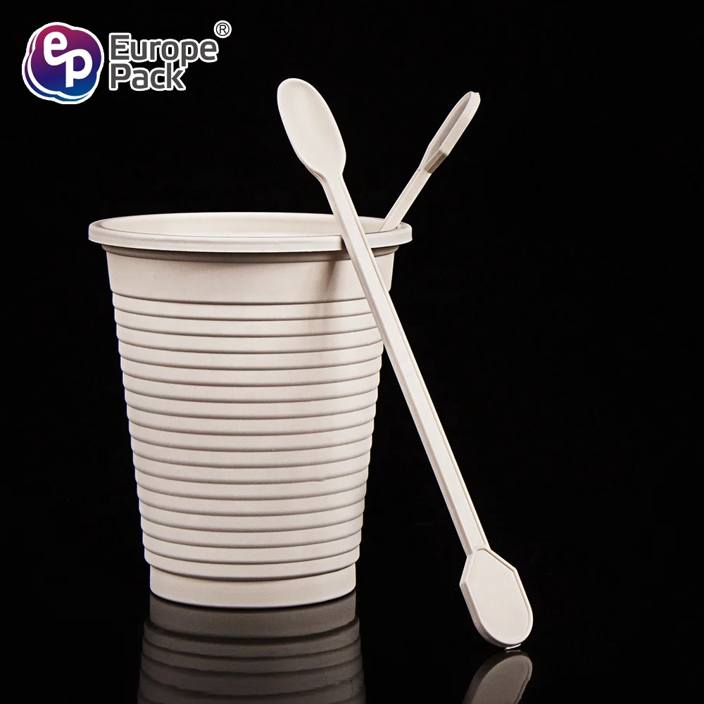 Wholesale biodegradable starch plastic long handle small tea honey coffee stirring mixing spoon