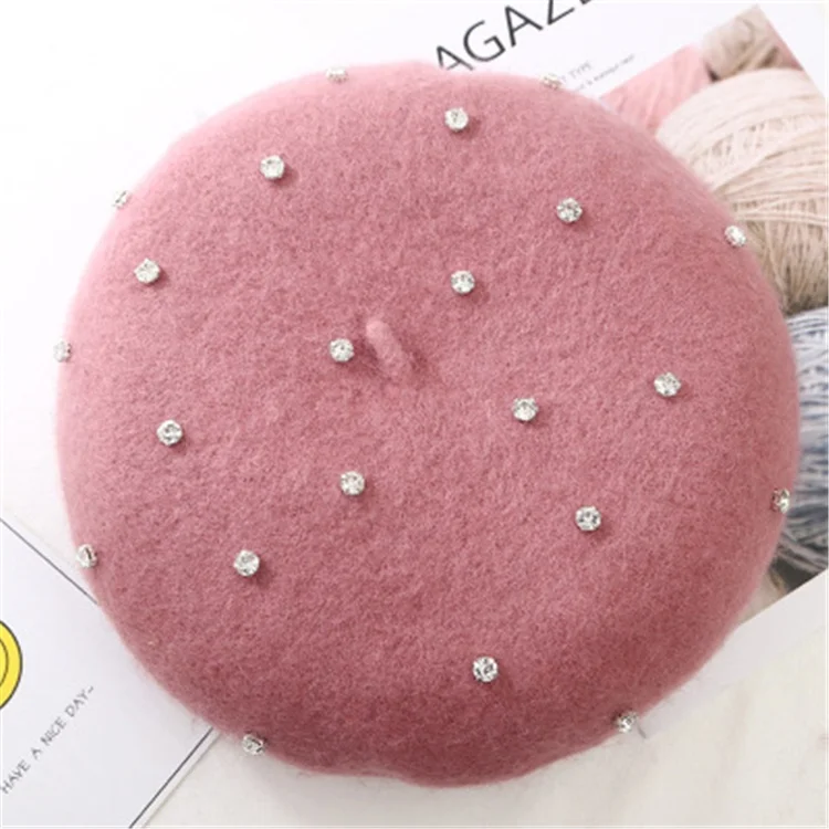 Autumn Winter Lady Handmade Pearl Decorative Wool Cap Star Pearl Beret