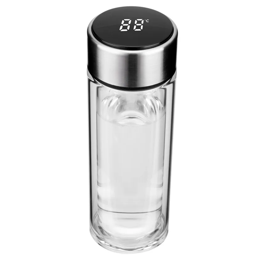 2020  LED Smart double wall glass  water bottle with temperature display