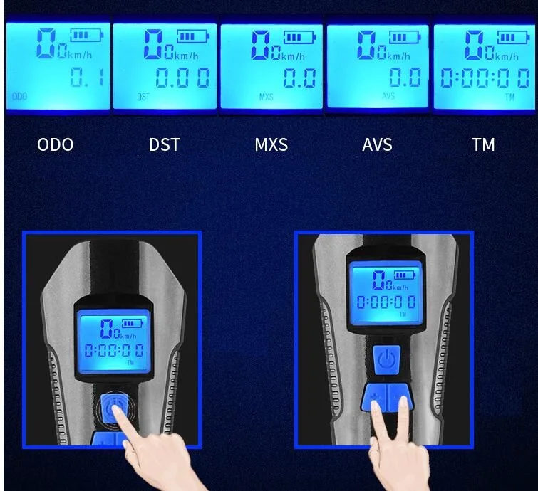 USB Bicycle Front Light Mountain Bike Waterproof Digital Speedometer Bicycle Computer With Horn