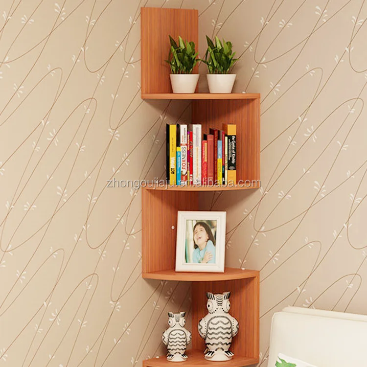 Modern Living Room Mdf Wood round Corner Zig Zag Wall Corner Shelf Design for sale
