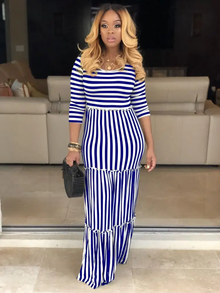 9052529 Summer women casual striped patchwork dress with sleeves