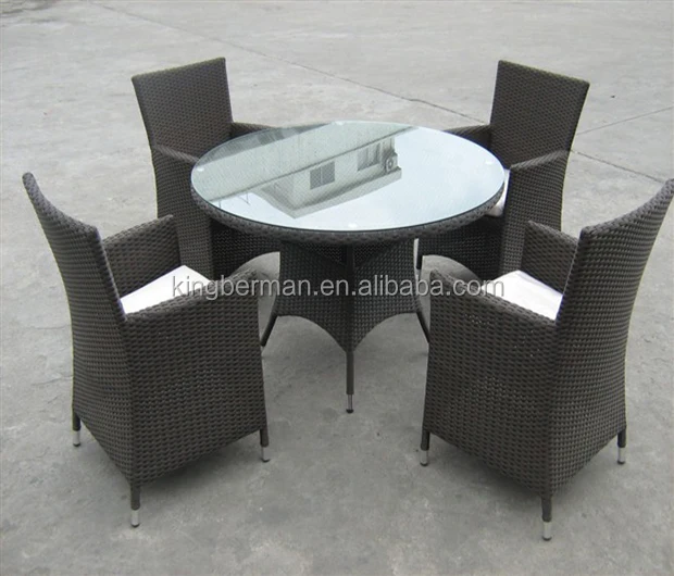 Foshan Outdoor Furniture Factory Price Round Glass Dining Table and 4 Chairs Used Restaurant Table Chairs Set