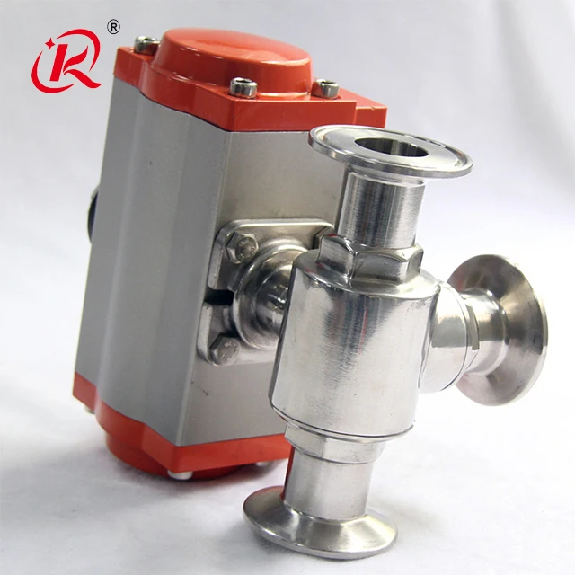 KQ Sanitary Food Grade L T Type Stainless Steel 304 316 Three Position Tri Clamp 3 Way Pneumatic Control Actuator Ball Valve