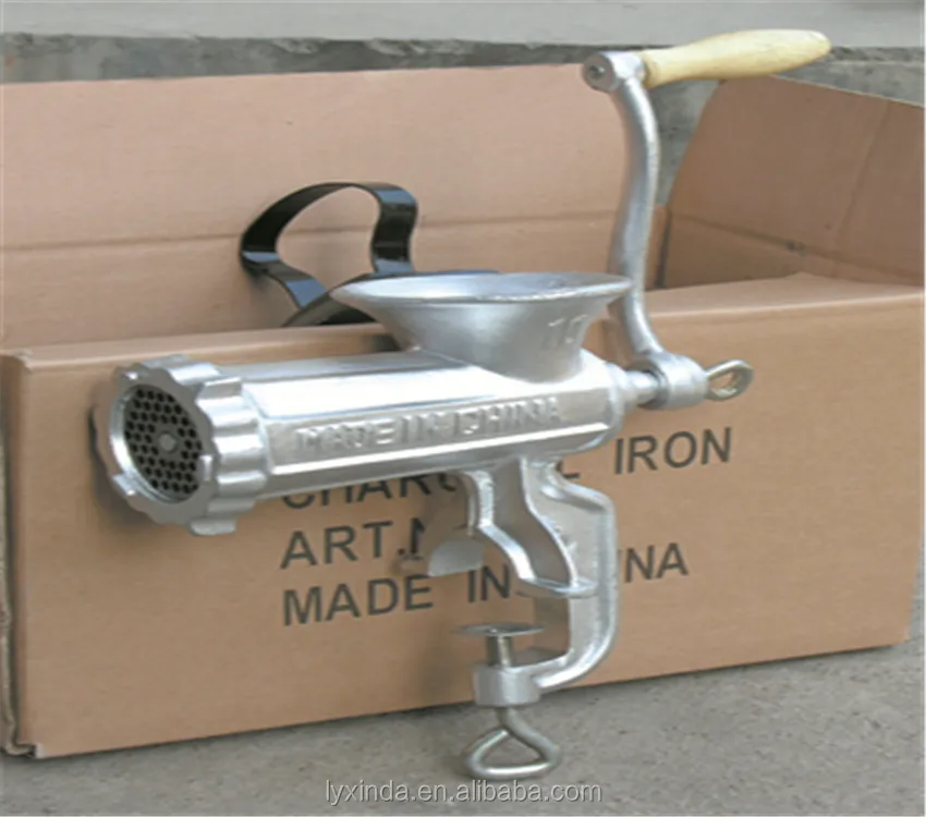 handle operating meat mincer with silver paint