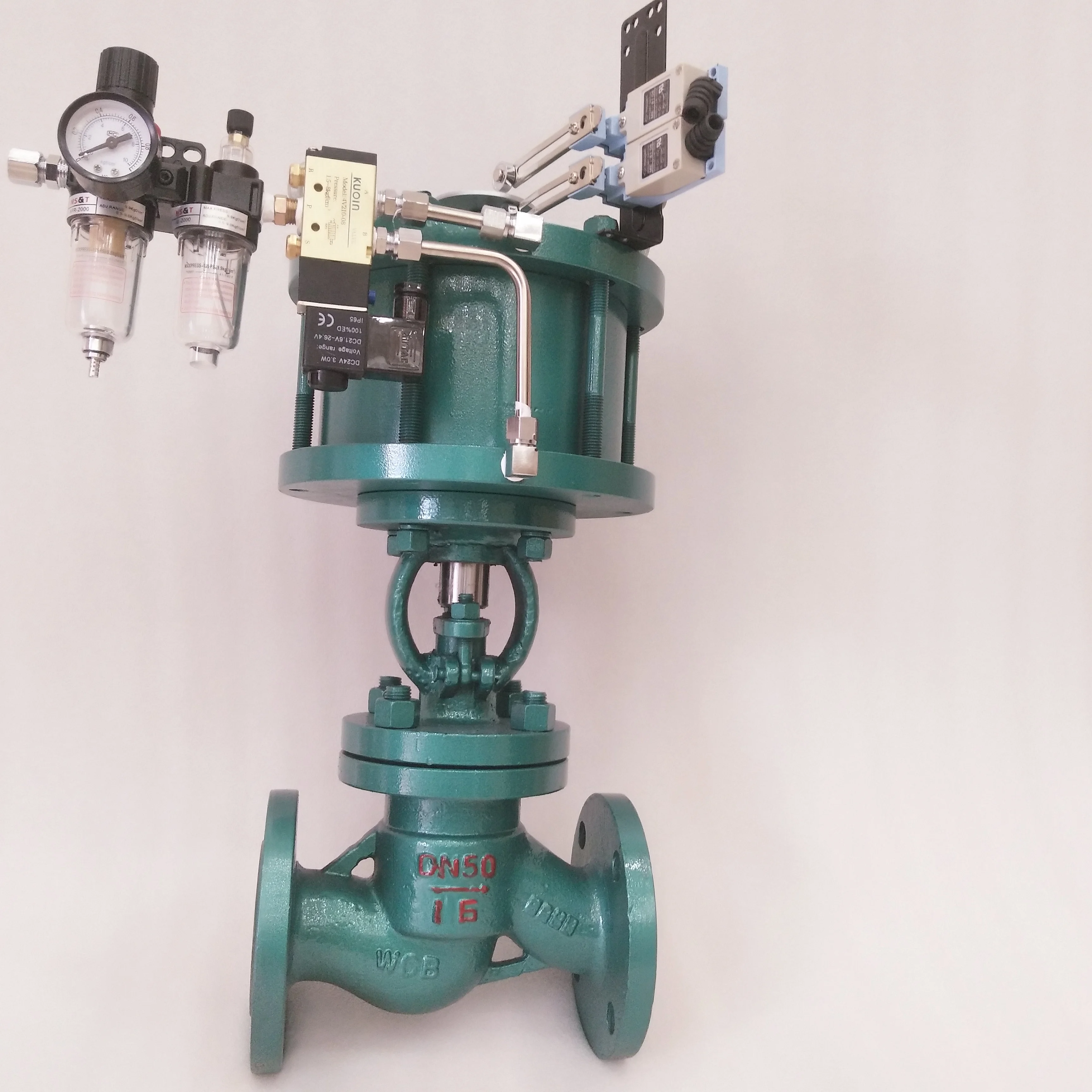 DN25 DN50 DN65 DN100 DN200 pneumatic actuator flanged PN25 globe valve with positioner  single acting