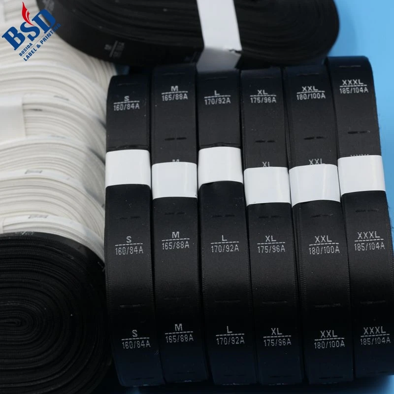 Custom clothing size labels and Wooden comb machine cloth label woven satin numbers size label
