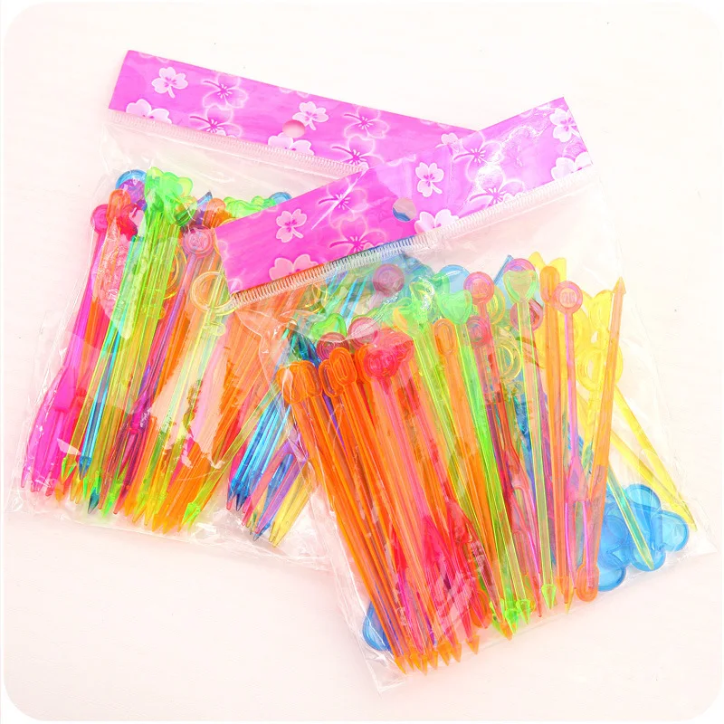 
cheap price Disposable transparent colors PS fruit plastic fork for sale 