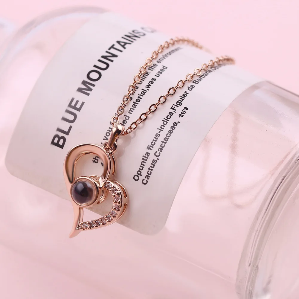 
New Designs high quality gold plated heart shape Necklace 100 language i love you necklace for young lady 