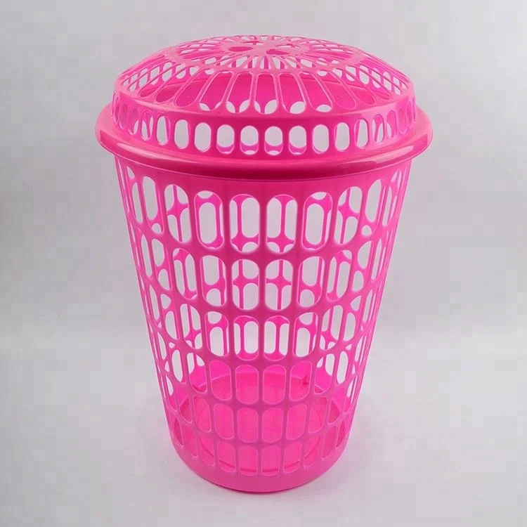 Tall Round Dirty Plastic Laundry Basket With Lid