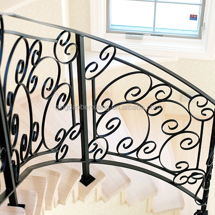 Wrought forged iron curved outdoor stair railings