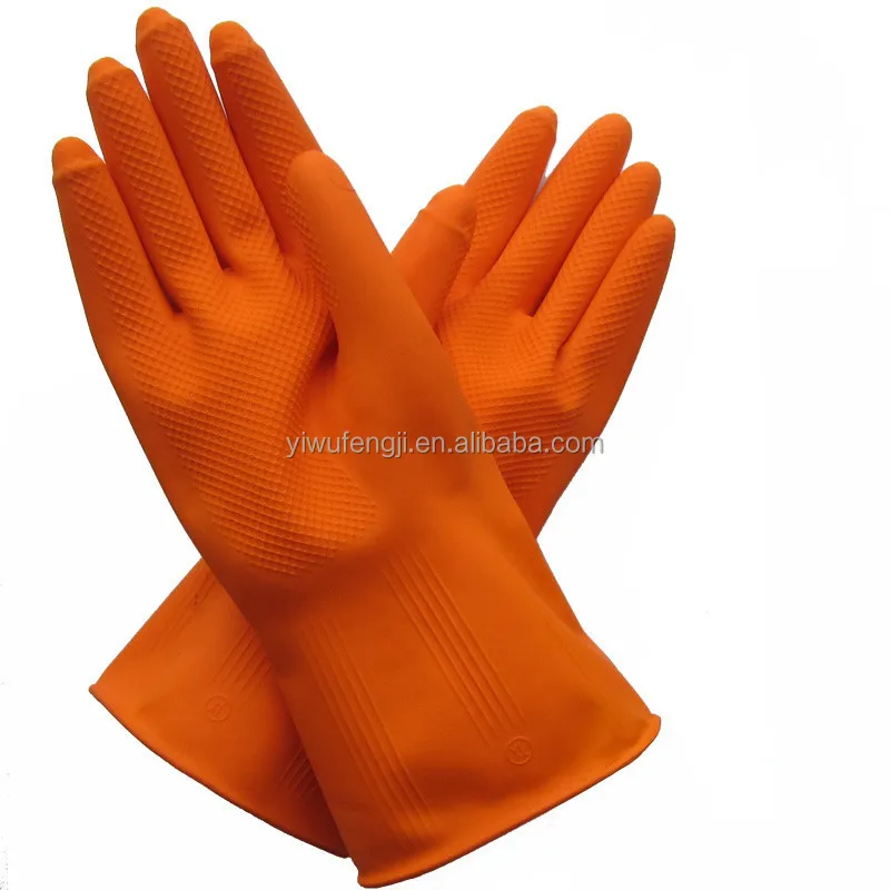 Heavy Weight Orange Rubber Gloves Latex Industrial Gloves