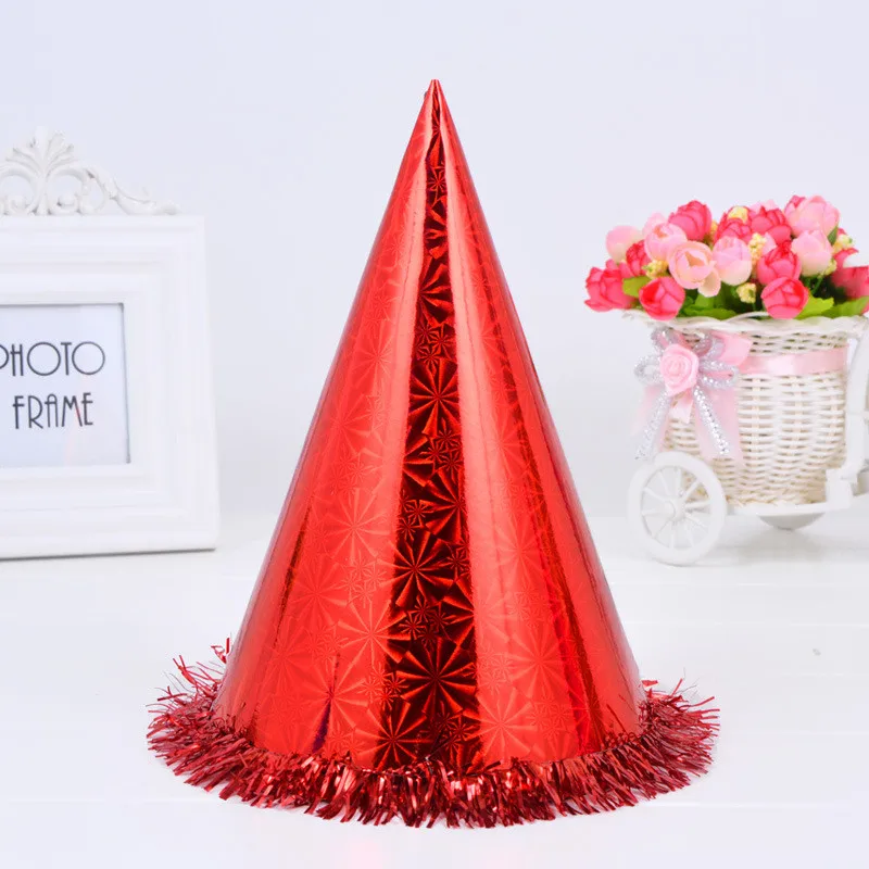 Oempromo 24cm Christmas Laser Lace/fringe,party Cone Birthday Laser Foil Paper Hat