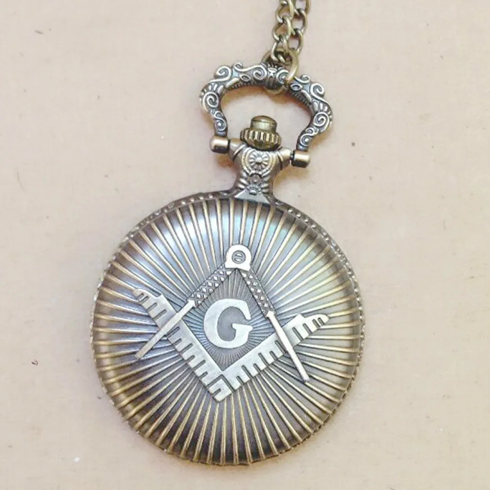 Masonic Free-Mason Freemasonry Design Antique Bronze Fob Pocket Watch With Chain Necklace