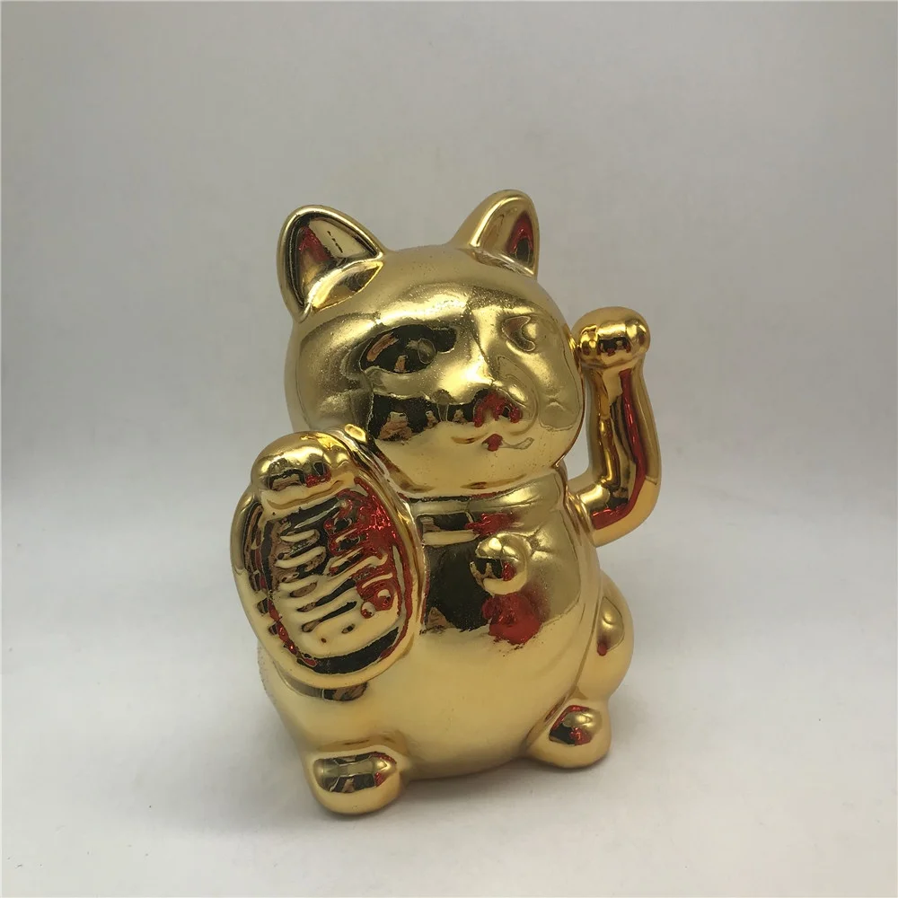 Lucky cat ceramic money piggy bank gold plating porcelain coin bank