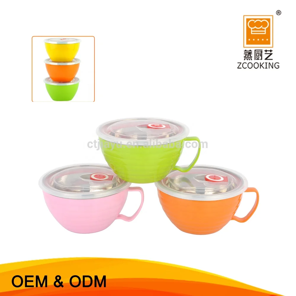 Noodle Bowl with Lid Wholesale Colorful Stainless Steel Double Insulation Plastic PP Plastic and Stainless Steel 304,metal 900ml