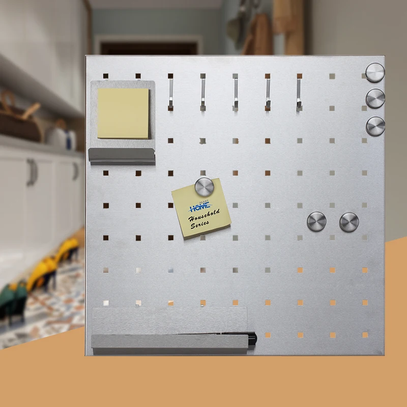 Stainless Steel Magnetic Key Bulletin Board Wall Mounted Square Memo Board Notes Cards And Photos Staff Office Classroom Tool