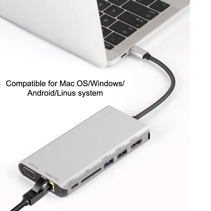  7 в 1 USB Type-C хаб адаптер кардридер для MAC OS/Windows/Android/Linus