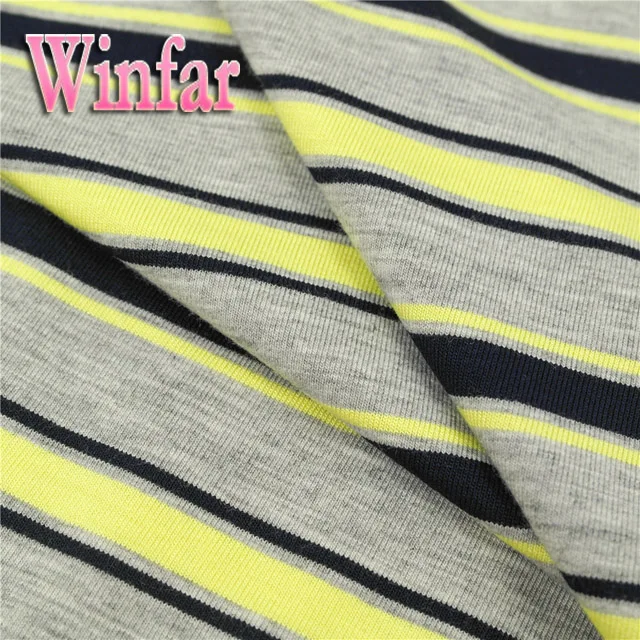 single jersey stripe knitting dyed DTY rayon spandex fabric for lady dress garment