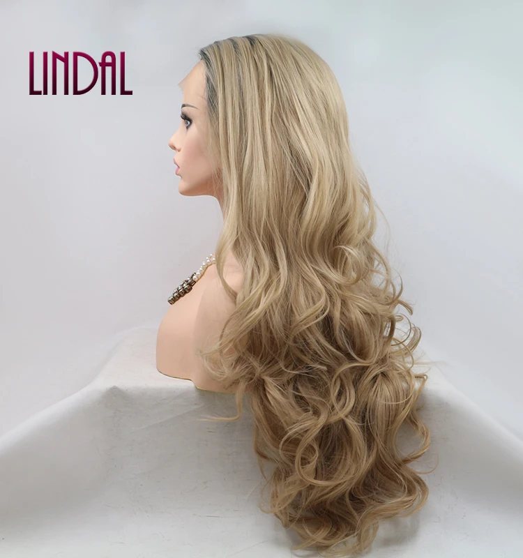 Loose Curly  Lace Front Wig Ombre Ash Blonde Color Synthetic Wet and Wavy Wig Pre Plucked Hairline Heat Resistant Fiber Wigs