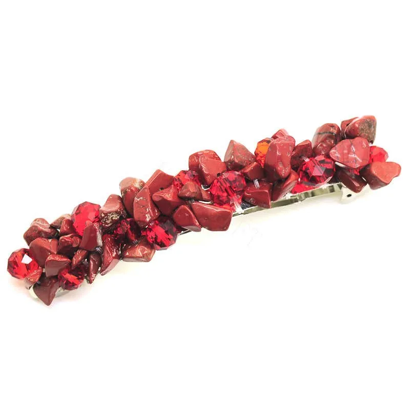 Womens Chip Crystal Rhinestone Barrette Hairpin Natural Red Stone Hair Clip Headwear Nice Gift