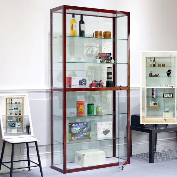 Hot sale Tempered Glass wooden Jewelry Display Showcase/portable jewelry display showcase