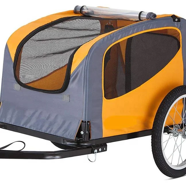 2 Seat Baby Trailer Foldable Dog Cat Bicycle Trailer folding  trailer for pet yellow