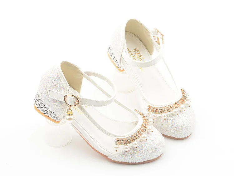 KS0800 Nice transparent design kids party shoes square heel girls diamond shoes