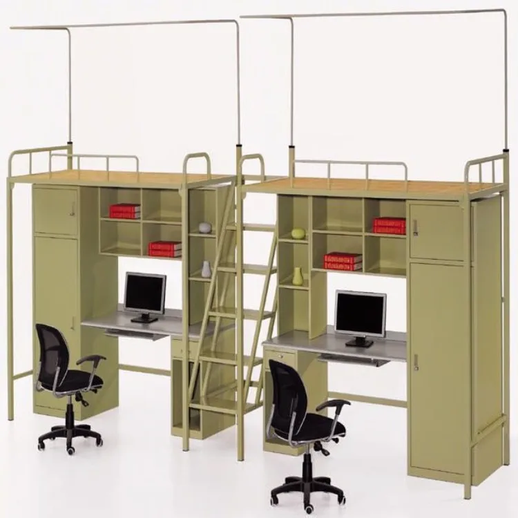 Многофункциональная металлическая двухъярусная кровать со стальной рамой для общежития, со столом и шкафом/комбинация