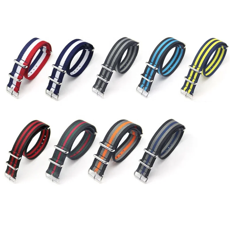 Hard woven nylon fabrics strap with steel buckle in silver color for watches band