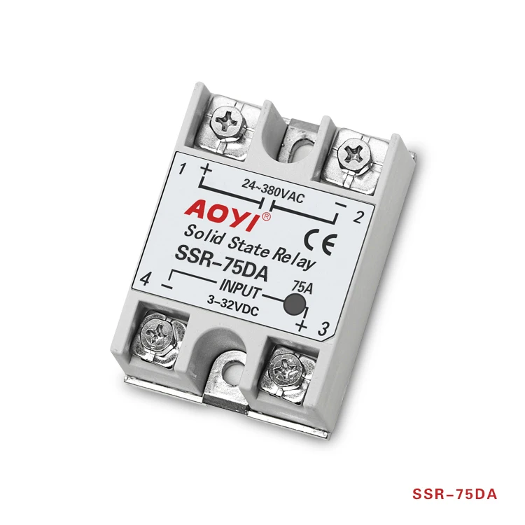 AOYI SSR Series Single Phase Solid State Relay SSR-75DA DC to AC with LED light