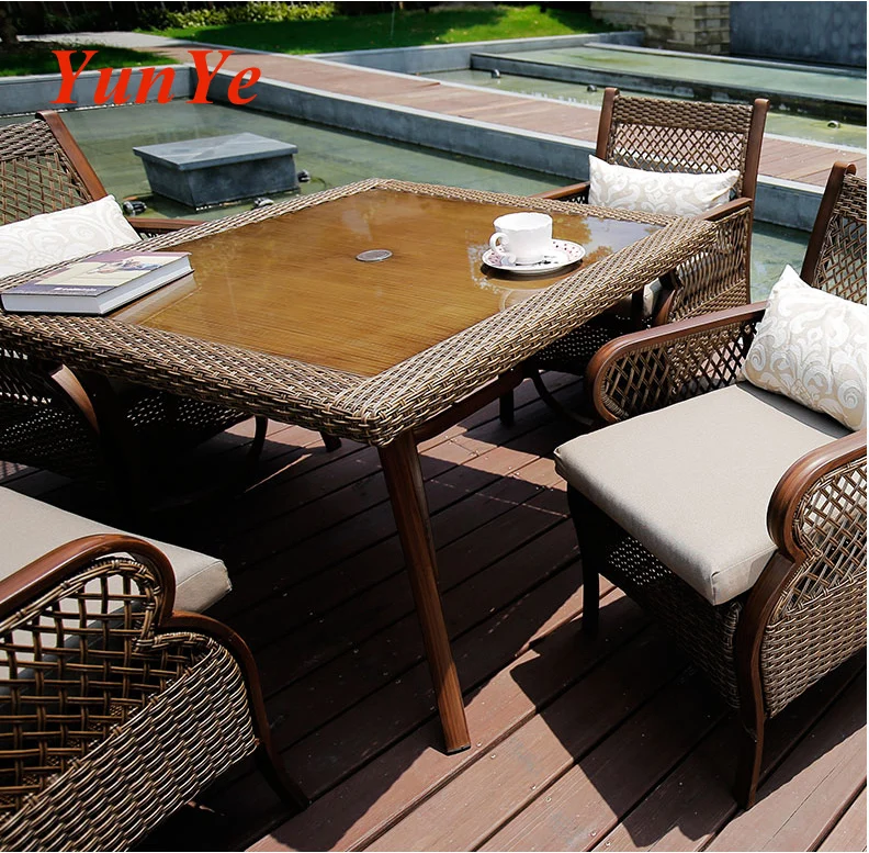 
American outdoor rattan furniture leisure balcony rattan chair five sets villa terrace garden courtyard dining tables and chairs 