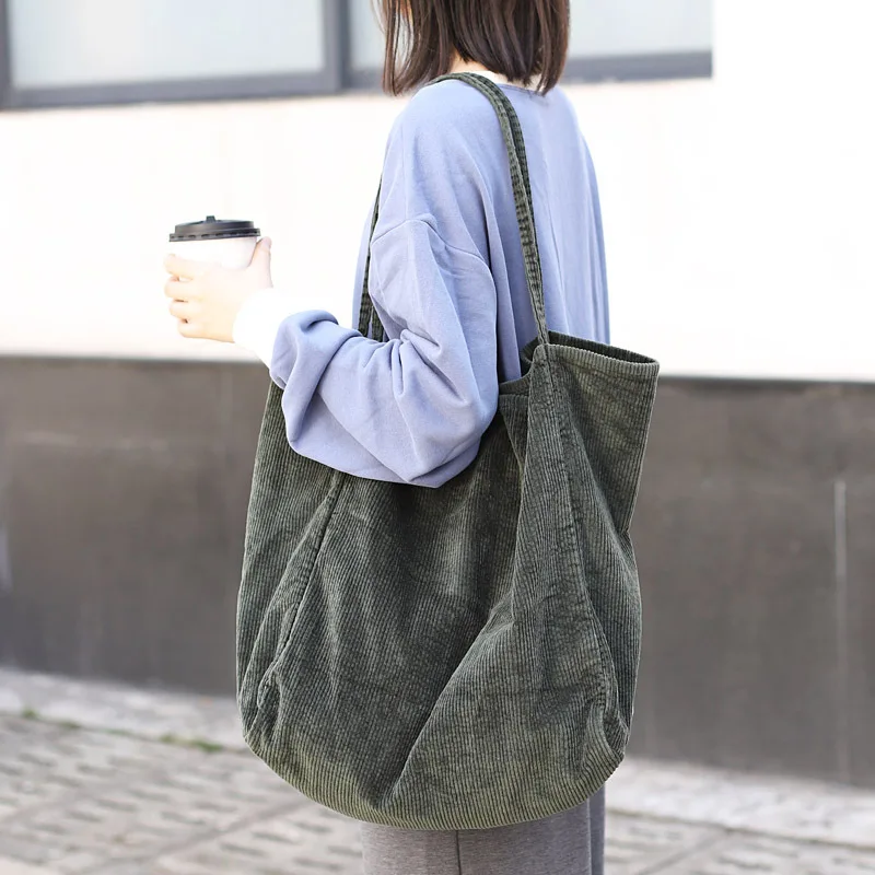 Wholesale Vintage Private Label Corduroy Tote Bag Women New Design Shoulder Beach Bag