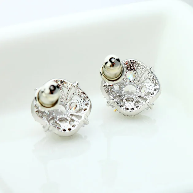 LUOTEEMI Luxury White Gold Plated Yellow Cubic Zircon Women Flower Daily Wear Shining Fancy Stud Earrings Cheap Wholesale 2015