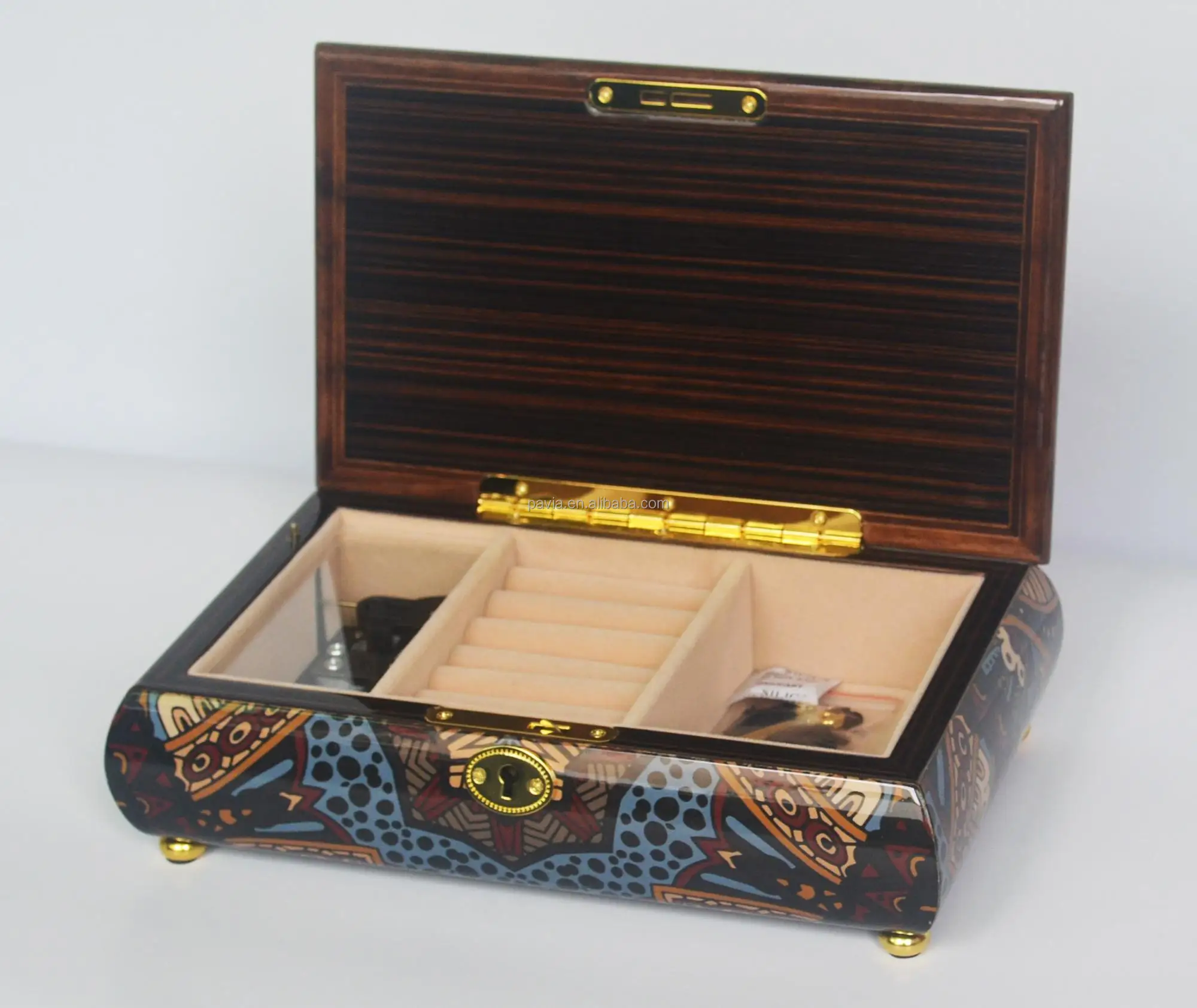 PM024A classical Arabic style wooden jewelry storage case music box wood