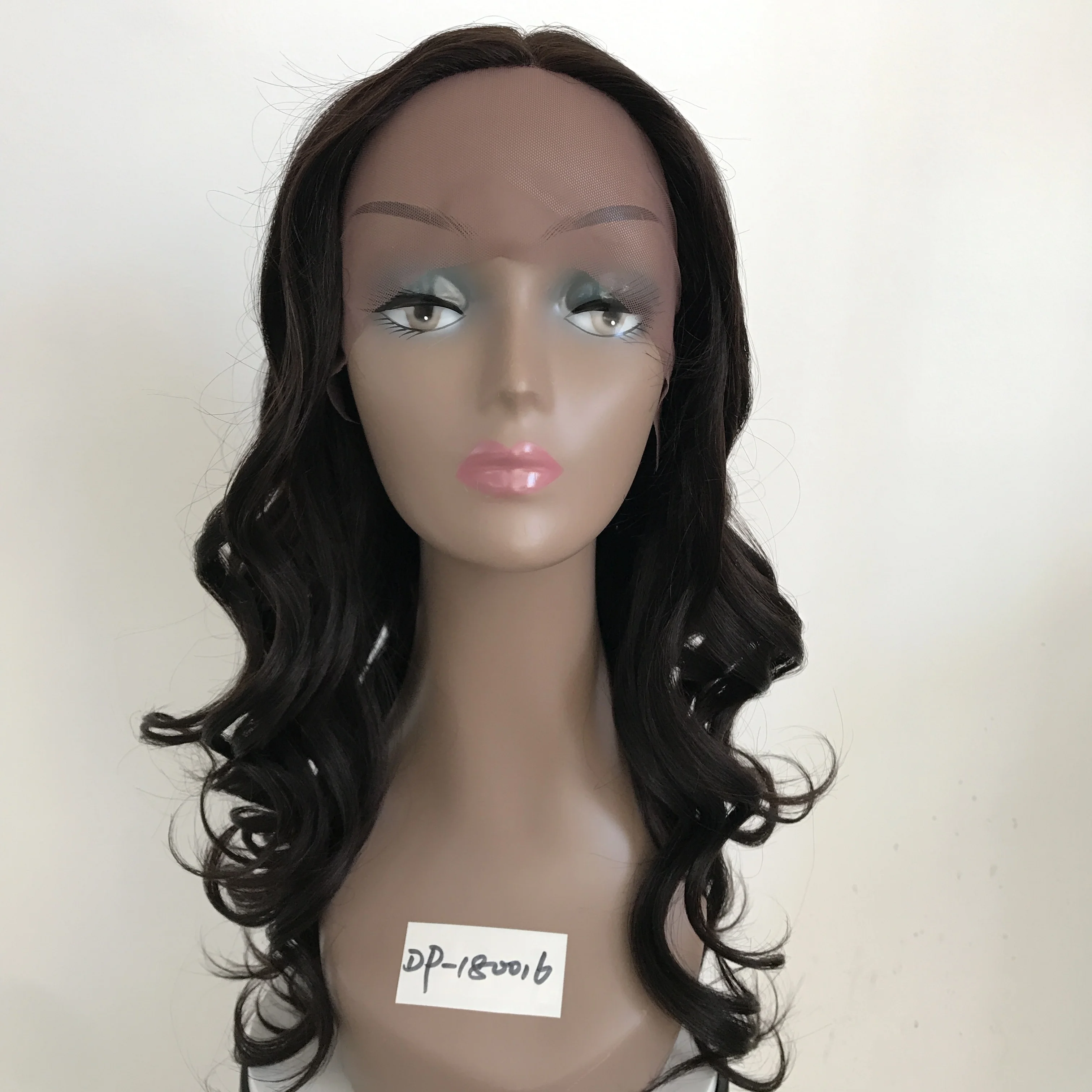 
100% Human Hair Lace Front Wig Half Hand tied With Swiss Lace Soft Net Natural Wavy Natural Color U Part 