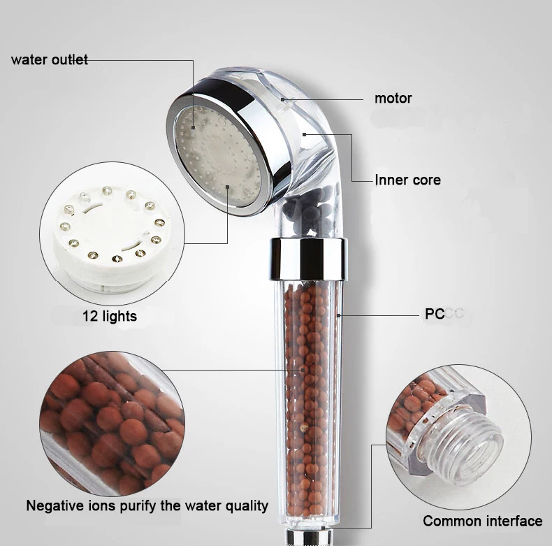 Romantic LED Shower Head Temperature Control Water Saving Increased Pressure Available 3 Colors Bathroom Faucet Accessories