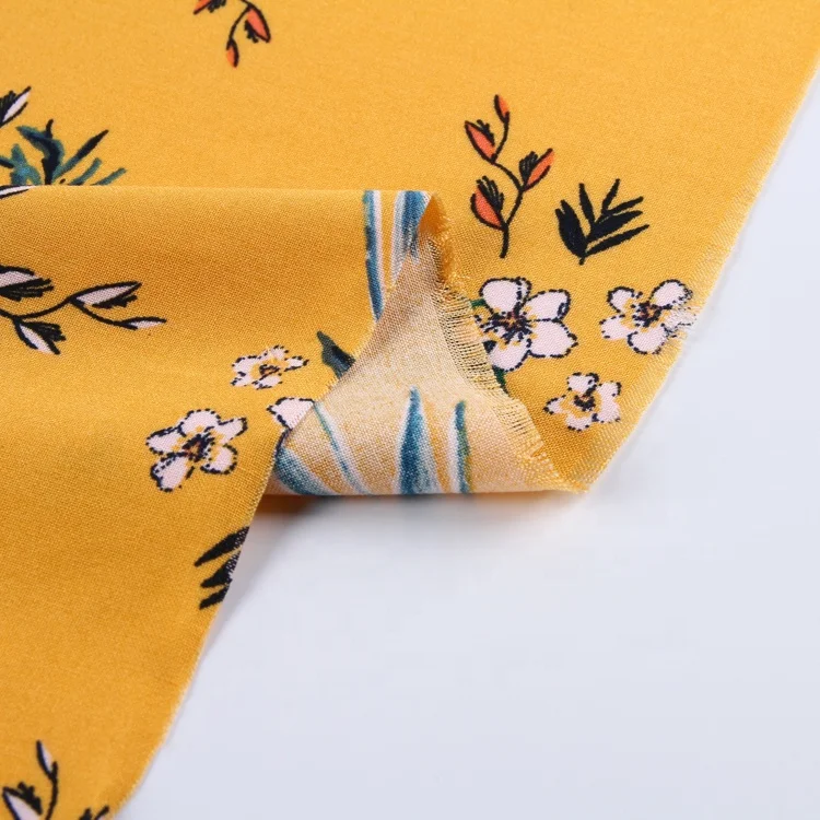 Yellow flower 100% printed viscose fabric plain african printed fabric