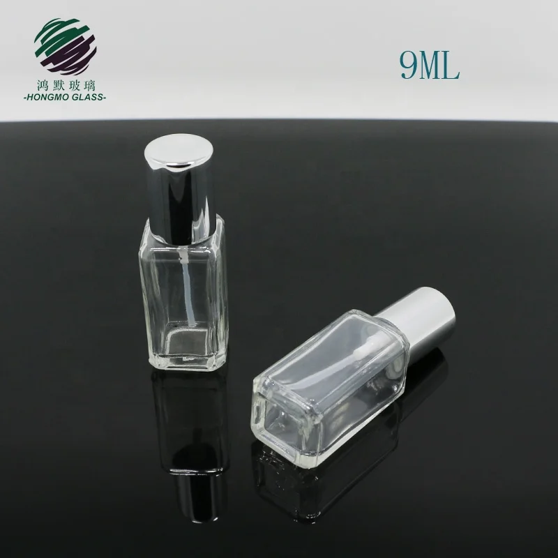 Miniature and portable OEM fine mist sprayer 9ml clear mini square shape crimp neck perfume spray glass perfume bottle