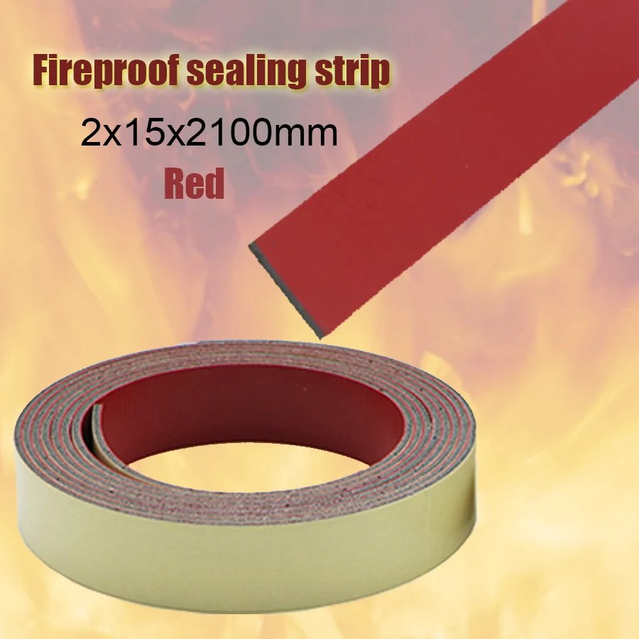 Red15x2mm Self Adhesive Expansion Intumescent Fireproof Sealing Strips Door Window Sealed Weatherstrip Inhibit Smoke Sound Proof