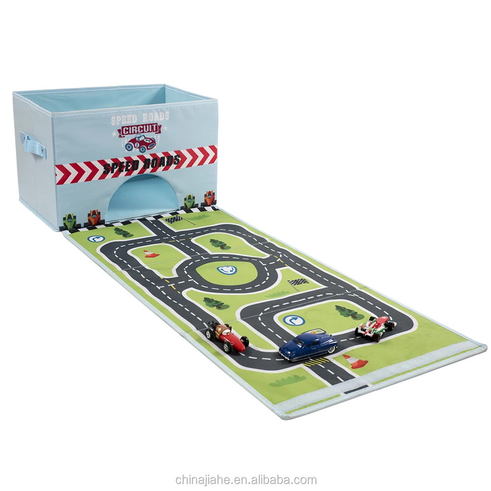 2018 new product durable multifunctional kids foldable cute cartoon fabric toy storage box with playmat