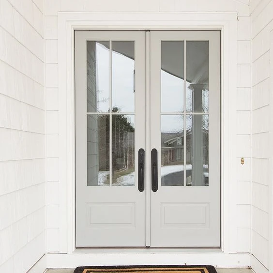 Seeyesdoor wooden double windows door tempered glass entry doors exterior for apartment