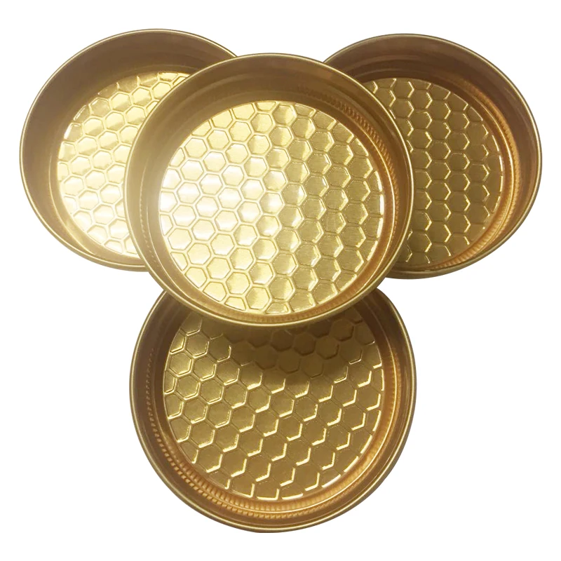 Custom 64.5 Mm 410 Gold Metal Aluminum Honey Plastic Bottle Glass Jar Ear Cap