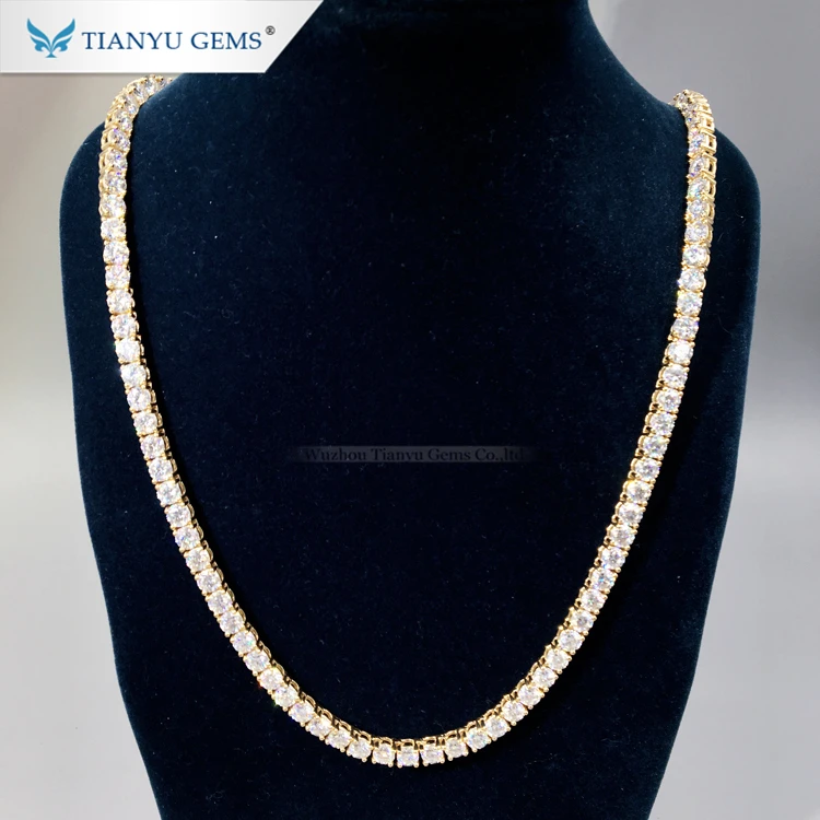 Роскошная мужская цепочка Tianyu Gem из твердого золота, ювелирные изделия в стиле хип-хоп 4,5 мм, круглый бриллиант с муассанитом, ожерелье для тенниса