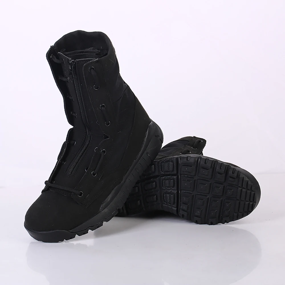 Unisex Black Suede Tactical Boots Military Zipper Horse Shoes Army Combat Boots