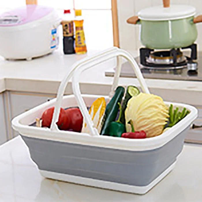 
Silicon Foldable Storage Basket Laundry Shopping Picnic Fruit Bin With Handles 