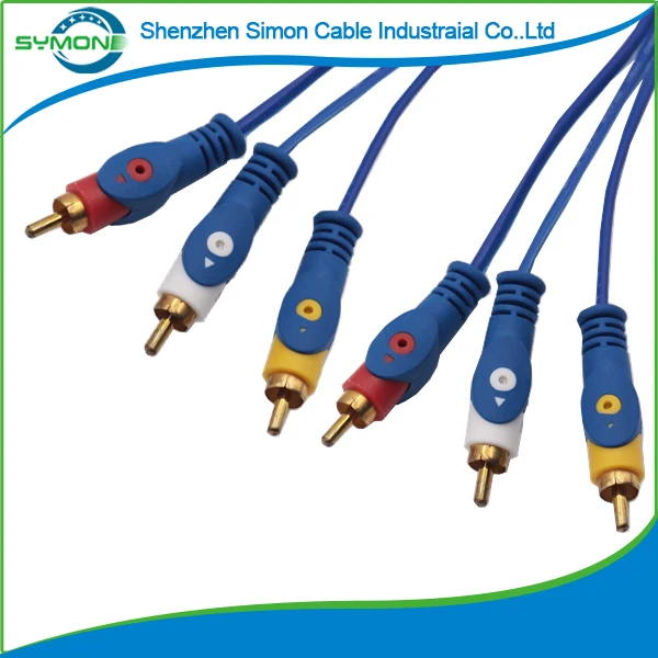 
High Quality Gold Plated Fish eye shape 3RCA to 3RCA Black RCA AV Audio Video Cable 
