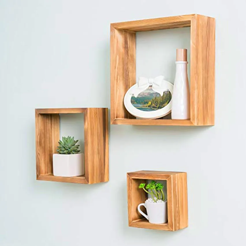 Заводская дешевая деревянная плавающая настенная квадратная кубическая полка-Органайзер