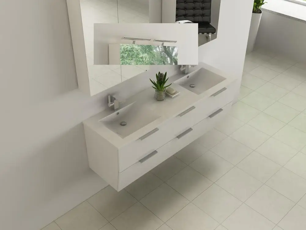 bottom curved Cheap Tiny bathroom furniture  double sinks bathroom wall mount vanity